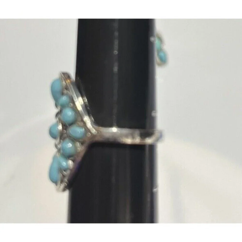 Cocktail Costume Rings Lot Of 2 Silver Tone Rhinestones Faux Turquoise Sz 9/9.25